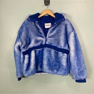 House of Sunny Dip Dyed Pullover Blue Faux Fur Jacket Teddy Small